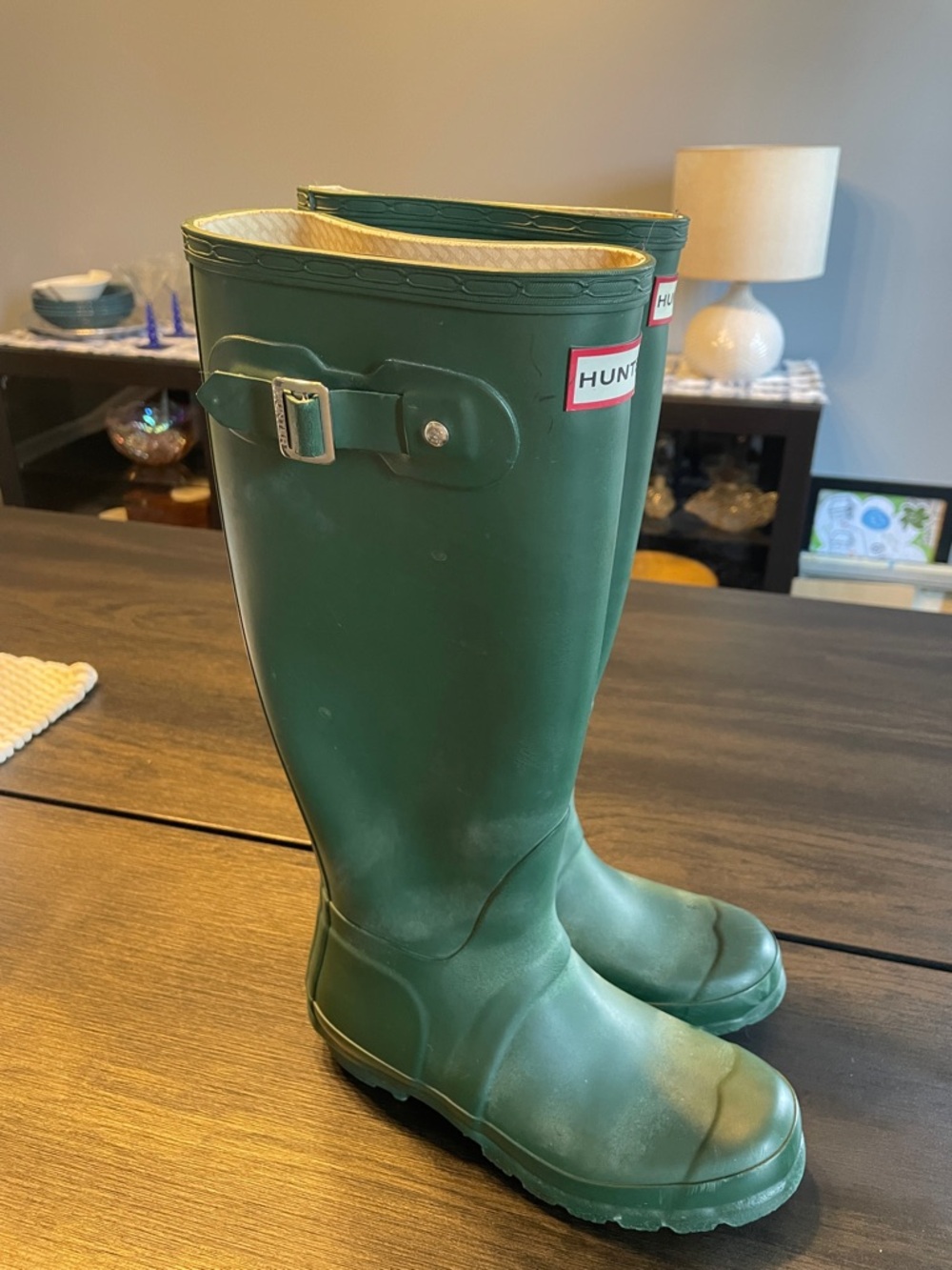 Hunter Forest Green Knee-High Rubber Rain Boots - Picture 2 of 4